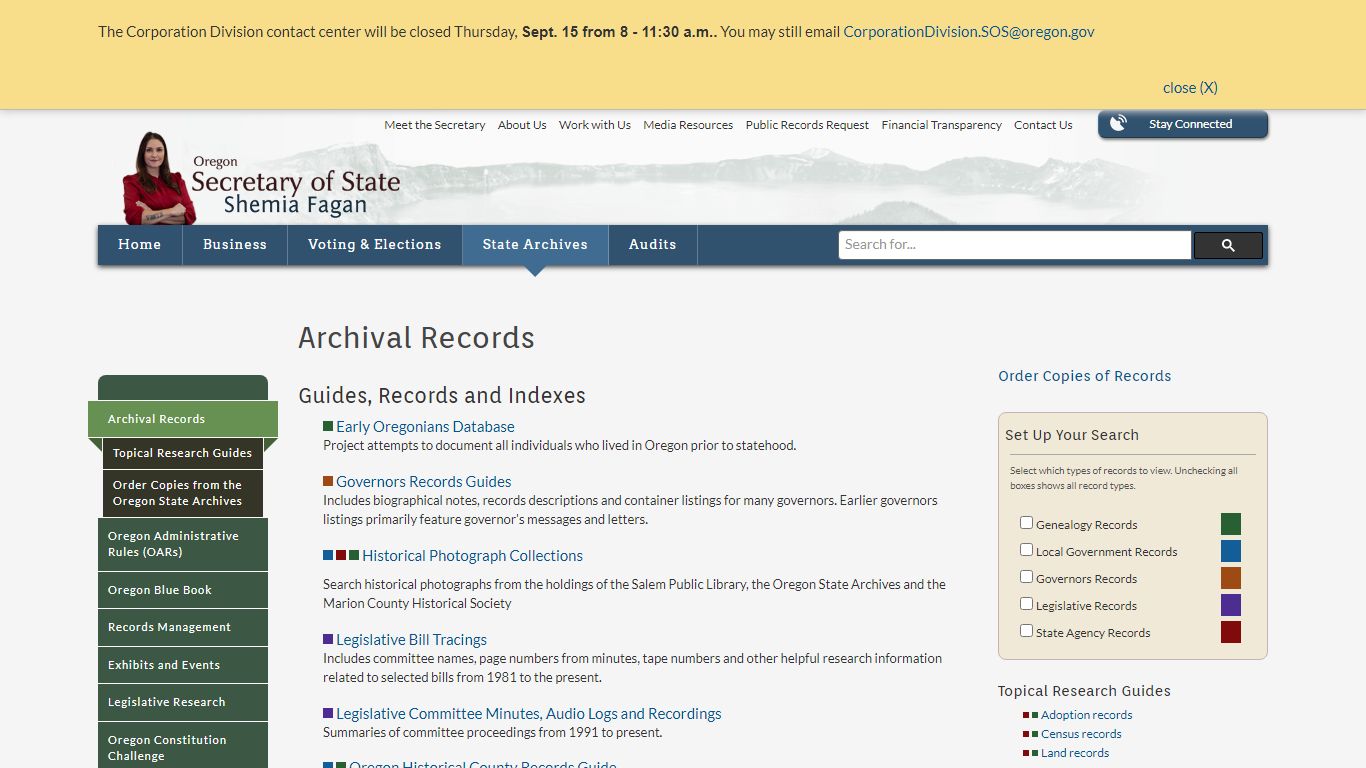 State of Oregon: State Archives - Archival Records