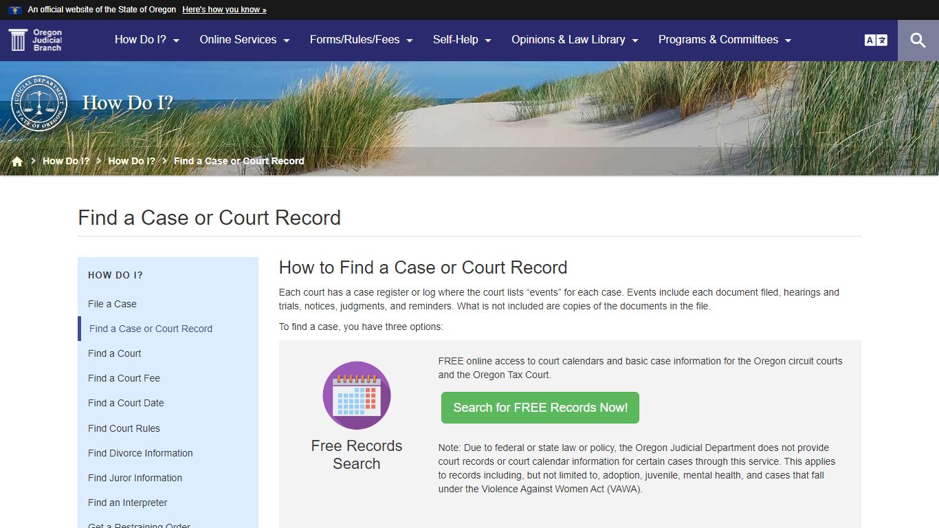 Oregon Judicial Department : Find a Case or Court Record - State of Oregon