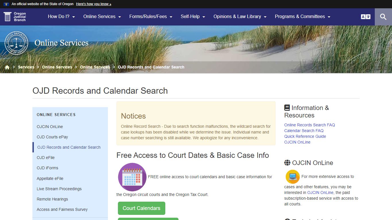 OJD Records and Calendar Search - State of Oregon